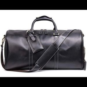 Black Leather Travel Luggage Duffle Bag brand NEW!